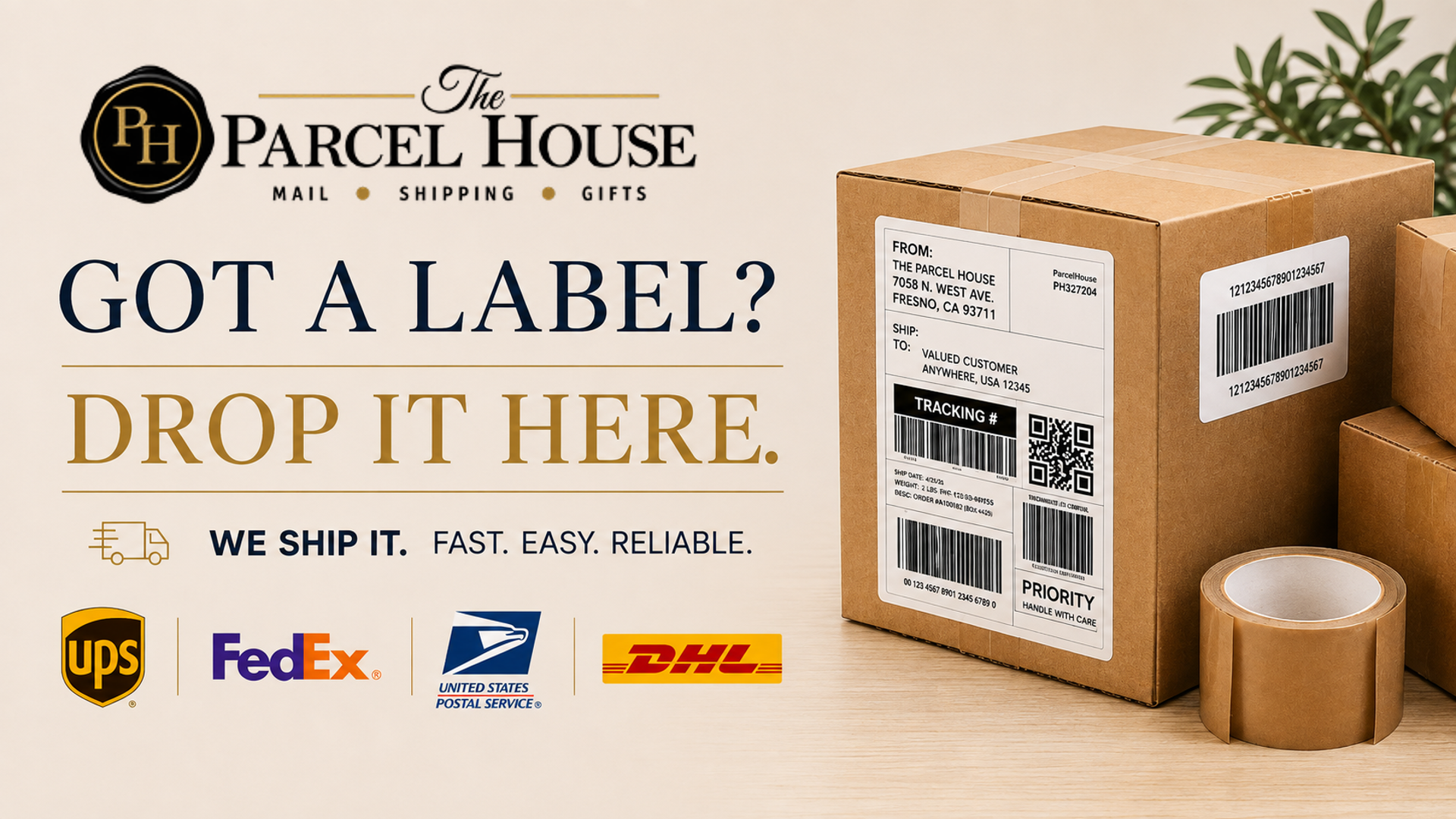 Got a label? Drop it here. We ship it — fast, easy, reliable.