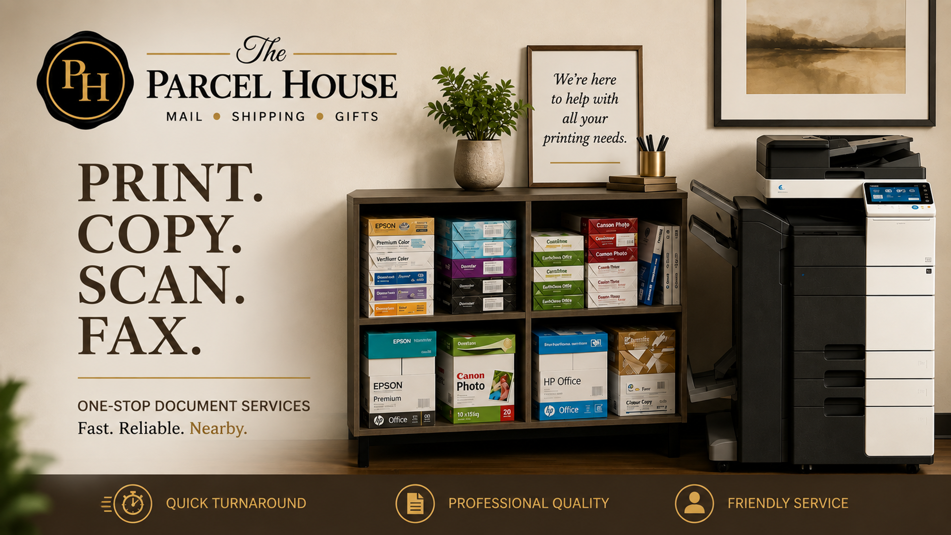Print. Copy. Scan. Fax. One-stop document services.