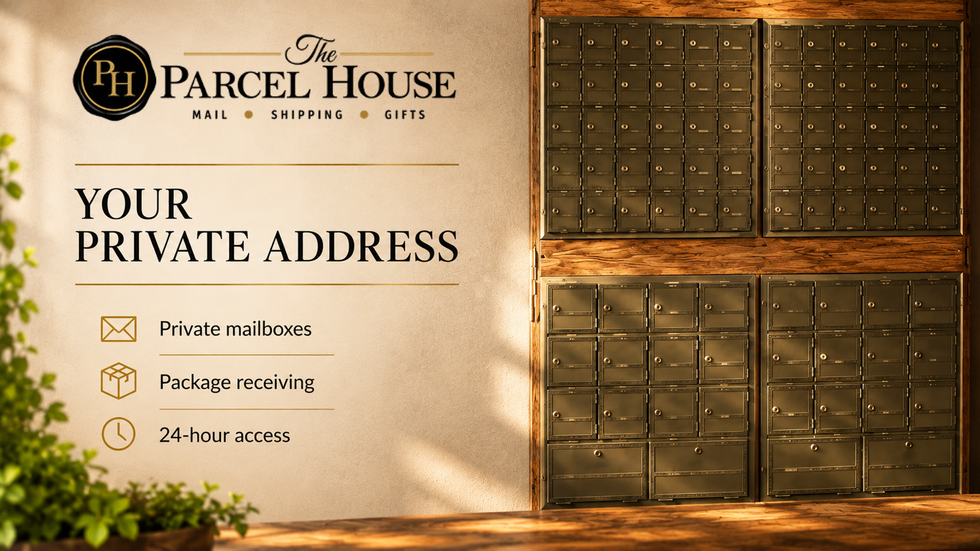 Your private address. Private mailboxes, package receiving, 24-hour access.